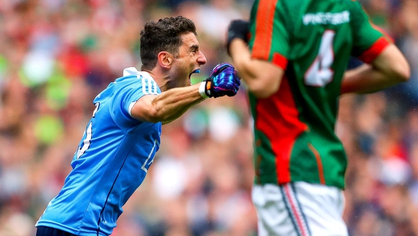 Bernard Brogan celebrates after Kevin McLoughlin deflected his shot to the Mayo net