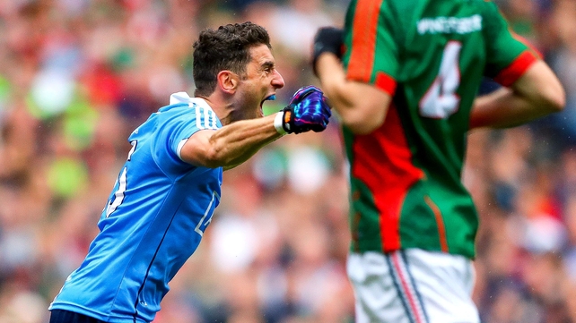 Bernard Brogan celebrate the first of two own goals for Dublin