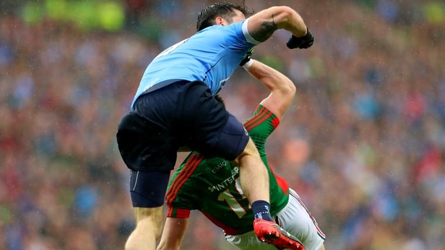 Michael Darragh Macauley might have been fortunate to only see a yellow for his foul on Cillian O’Connor