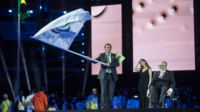 Mayor of Rio de Janeiro Eduardo Paes and the President of the International Paralympic Committe Sir Philip Craven during the ceremony