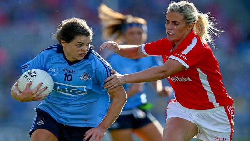 Brid Stack of Cork tries to tackle Noelle Healy during last year's All-Ireland ladies' football final