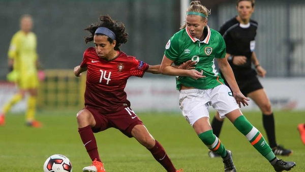 Ireland's Ruesha Littlejohn challenges Isabel Jacome Silva Dolores of Portugal