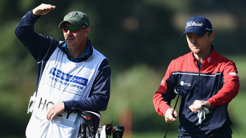 Michael Hoey with his caddie on the 10th where he made a birdie
