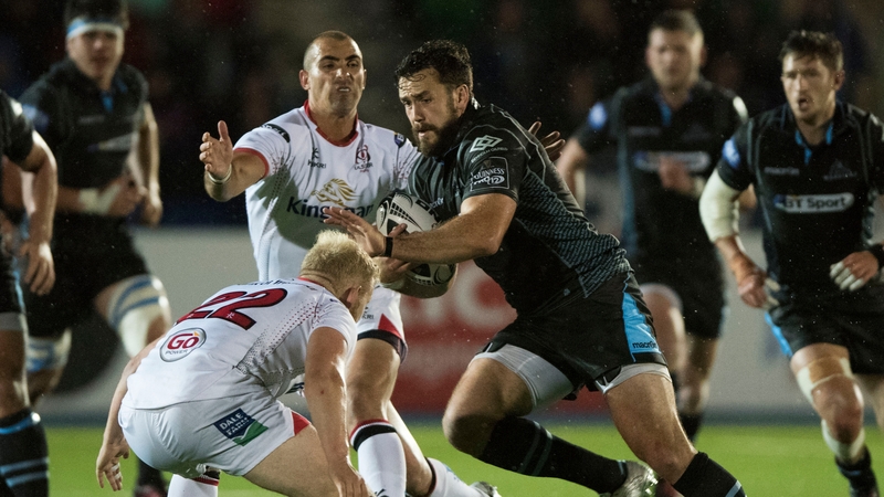Ulster's Ruan Pienaar and Stuart Olding with Alex Dunbar