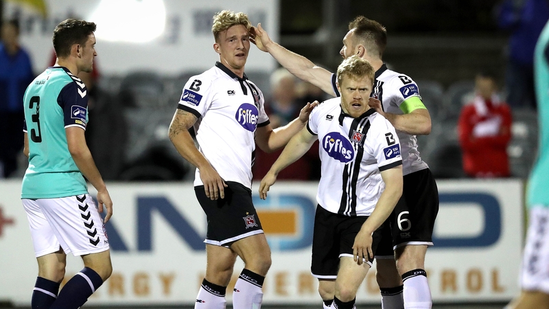 Daryl Horgan (C) celebrates John Mountney's equaliser