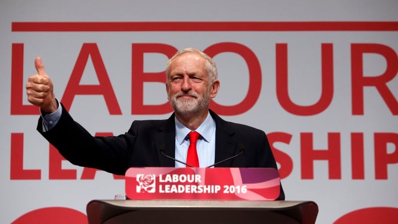 Jeremy Corbyn celebrates his victory following the announcement