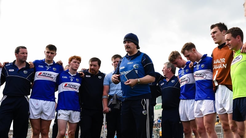 Seamus 'Cheddar' Plunkett addresses the Laois panel after their defeat to Offaly