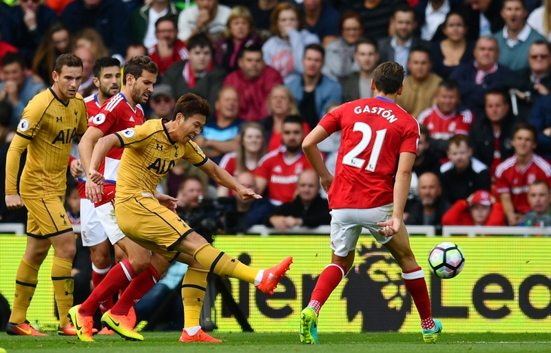 Heung-Min Son fires home his and Spurs' second goal