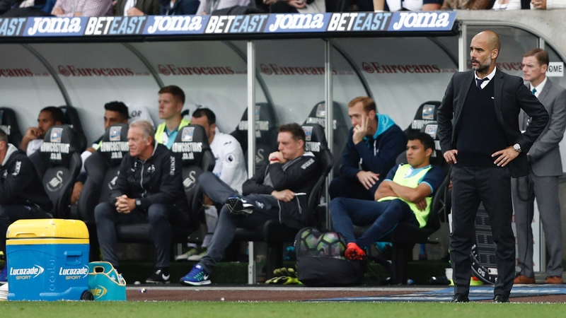 Pep Guardiola on the touchline yesterday
