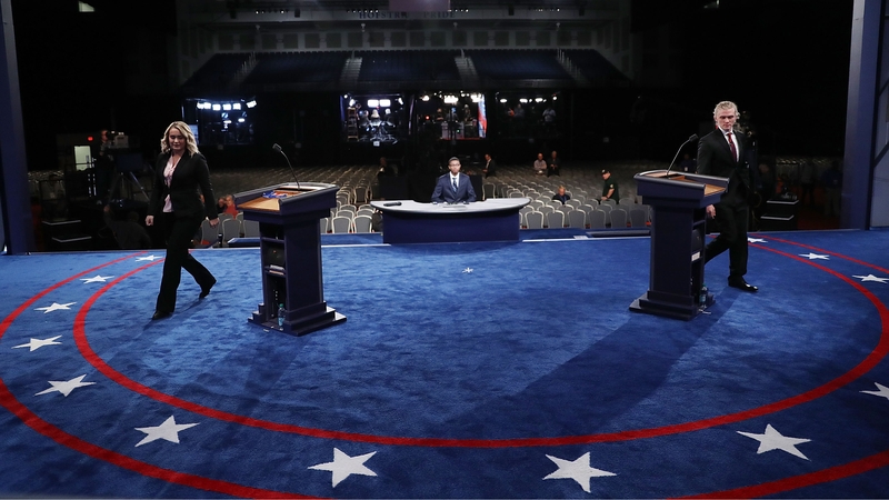 Rehearsals under way with students standing in for the candidates