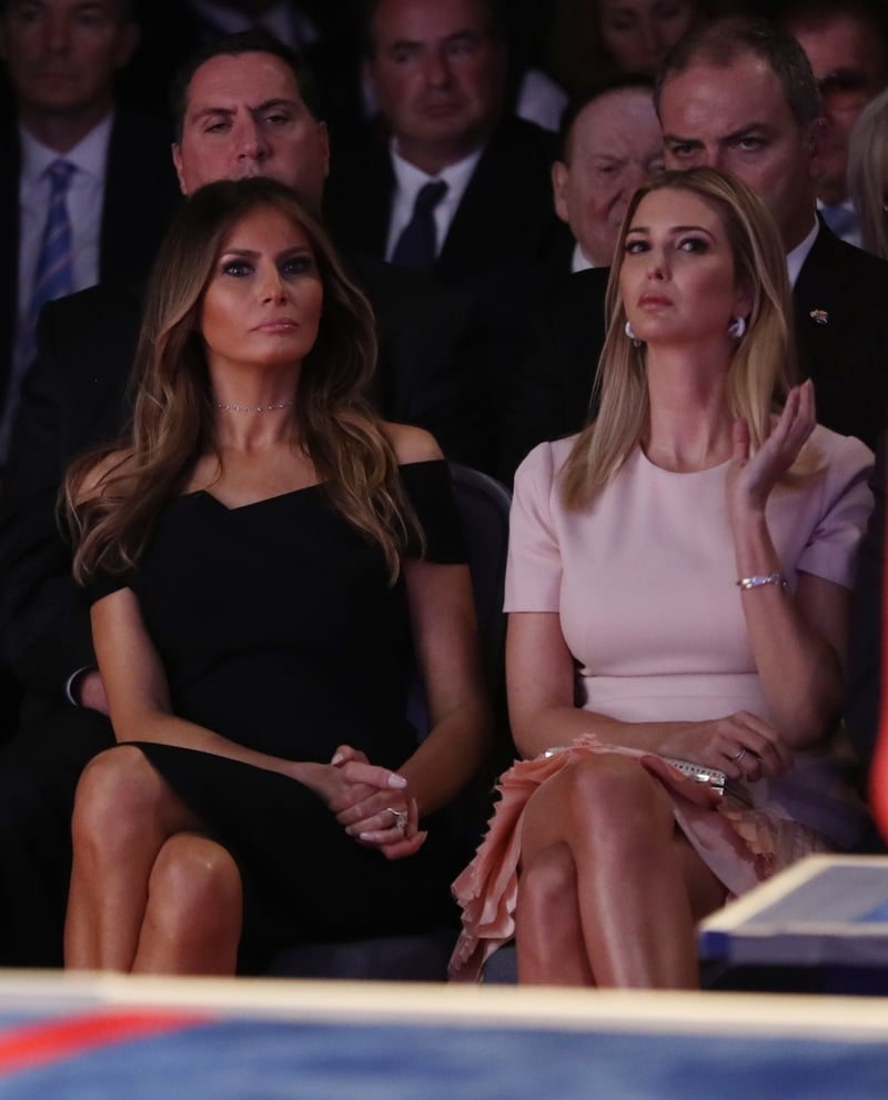 Melania Trump (L) and Ivanka Trump (R) watch as Republican Donald Trump debates Hillary Clinton