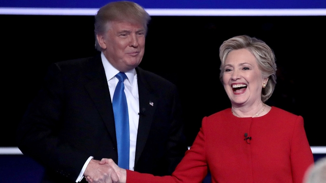 Donald Trump and Hillary Clinton shake hands after the debate
