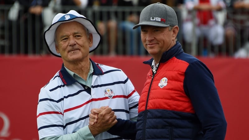 Bill Murray and Davis Love during a celebrity scramble match at Hazeltine yesterday
