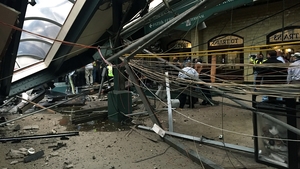The roof collapse after the transit train crashed into the platform at the Hoboken Terminal