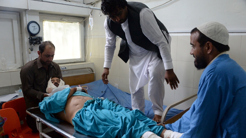 A man injured in the air strike is treated in hospital