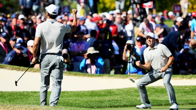 Sergio Garcia and Rafa Cabrera-Bello came from four down to finish all square with Jordan Spieth and Patrick Reed