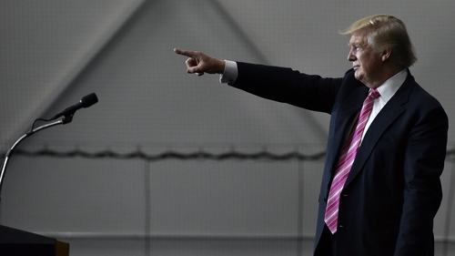 Donald Trump gestures to the crowd at a rally in Pennsylvania