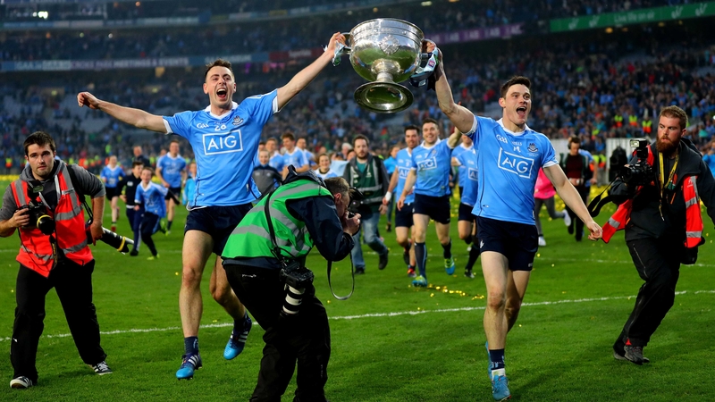 Cormac Costello and Diarmuid Connolly parade Sam at the end