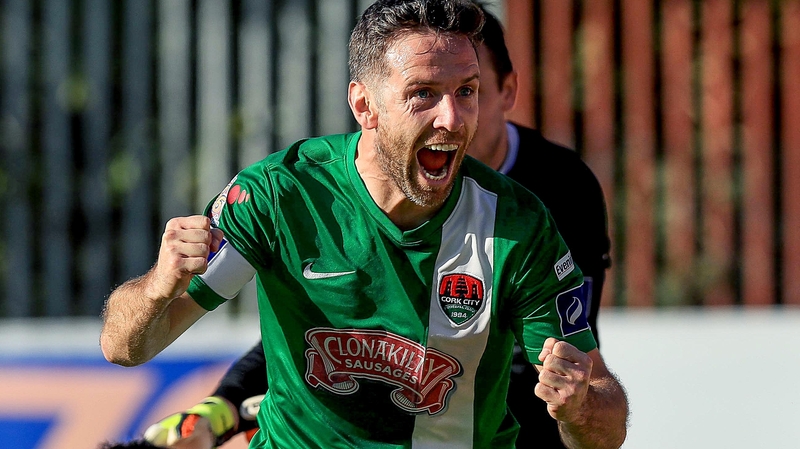 Cork's Alan Bennett celebrates scoring the first goal of the game