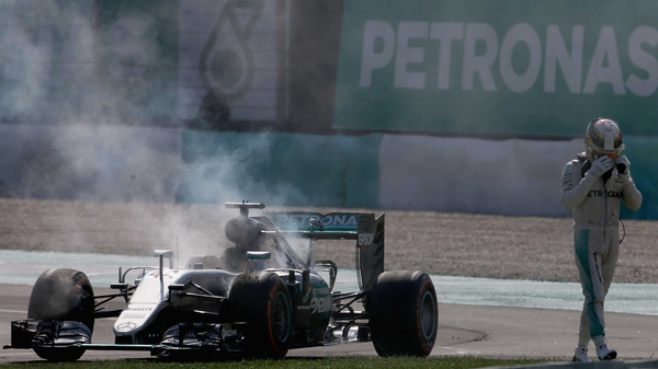 Lewis Hamilton's engine blew up with 15 laps to go
