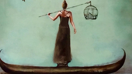 Detail from Fair Enough by artist Alicia Armstrong which graces the cover of Eleanor Hooker's new collection of poems, A Tug of Blue.