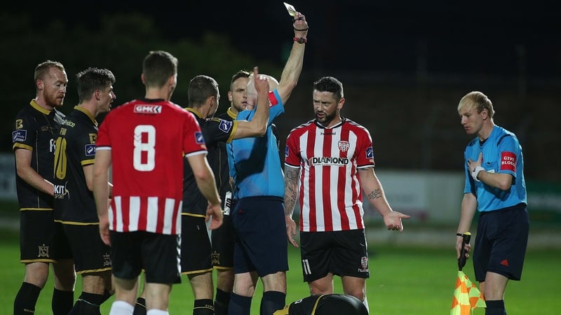 Referee David McKeon books Derry's Rory Patterson