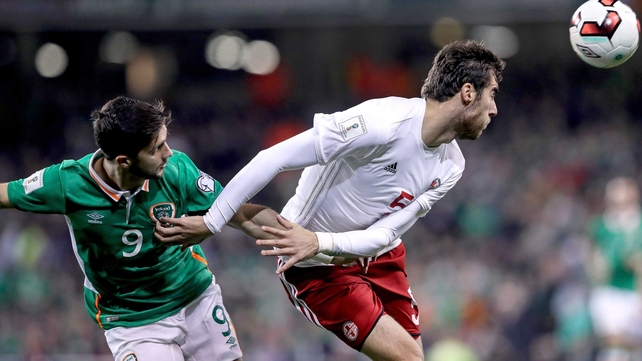 Solomon Kvirkvelia gets his head to the ball ahead of Shane Long