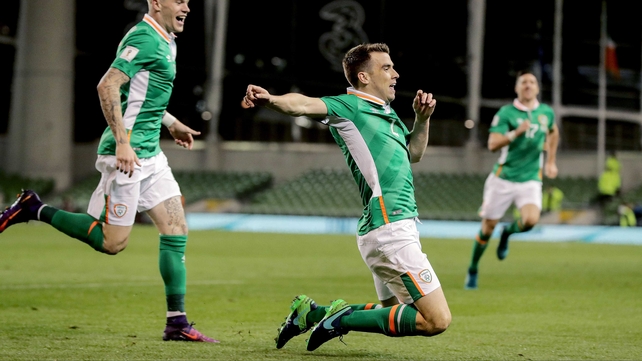 Seamus Coleman shows his joy at scoring against Georgia
