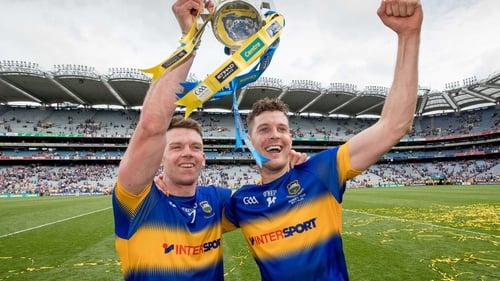Padraic Maher and Seamie Callanan celebrate All-Ireland success in 2016