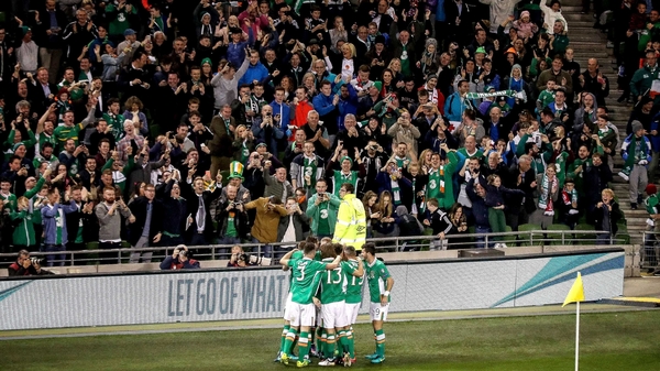 Ireland players celebrate Seamus Coleman's goal against Georgia