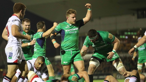 James Connolly celebrates his try