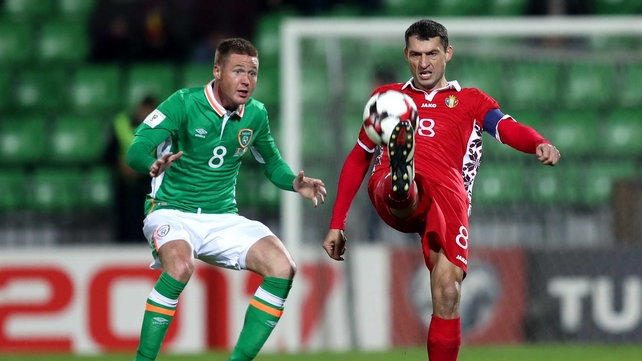 James McCarthy was battling for the ball for Ireland