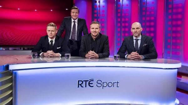 The RTÉ panel of Damien Duff, Didi Hamann and Richie Sadlier with Darragh Maloney