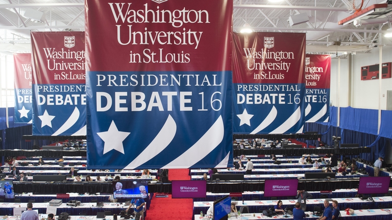 The media centre is seen prior to the second presidential debate between Hillary Clinton and Donald Trump at Washington University in St. Louis