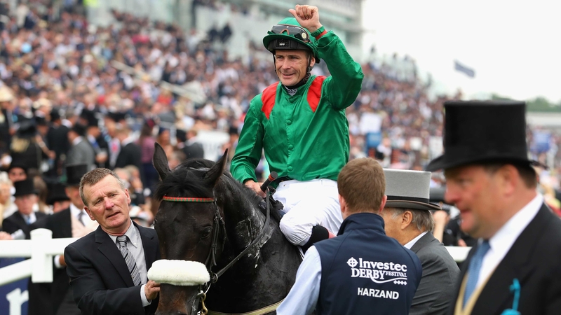 Pat Smullen and Harzand after winning the Epsom Derby in June
