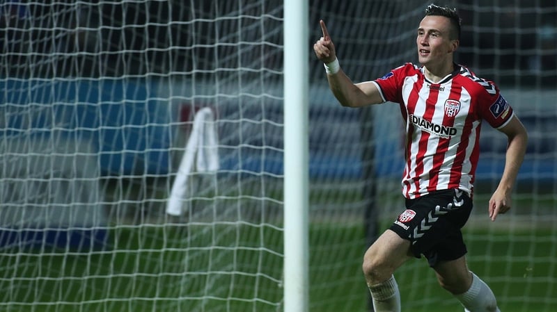 Derry's Aaron McEneff celebrates scoring