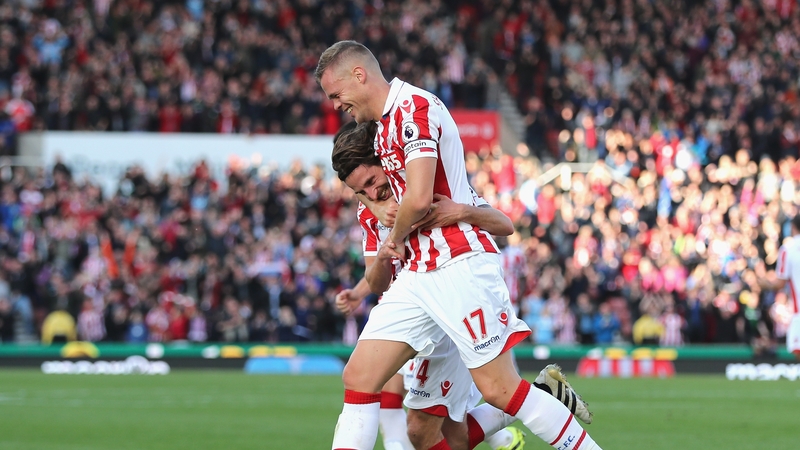 Joe Allen & Ryan Shawcross celebrate a goal