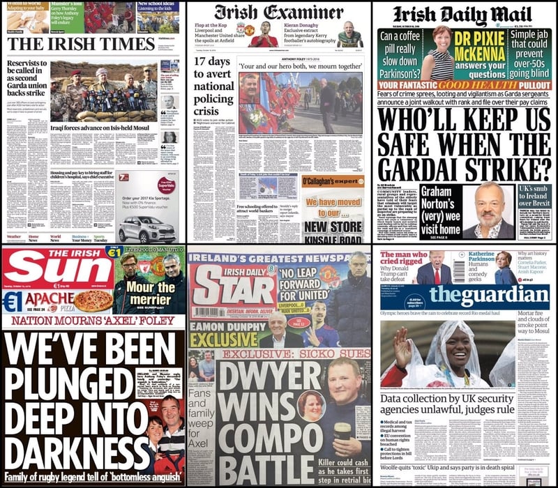 The most heartbreaking picture of the day is on page 19 of the Irish Sun.