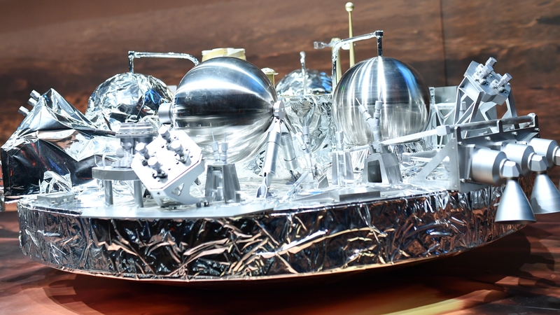 A model of the test module -Schiaparelli - stands in a conference room of the European Space Agency (ESA) in Darmstadt