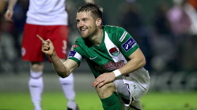 Steven Beattie celebrates scoring Cork's third goal
