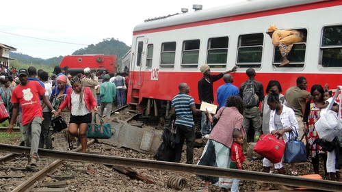 The train, crammed with people due to road traffic disruption between the two cities, came off the tracks just before reaching the central city of Eseka