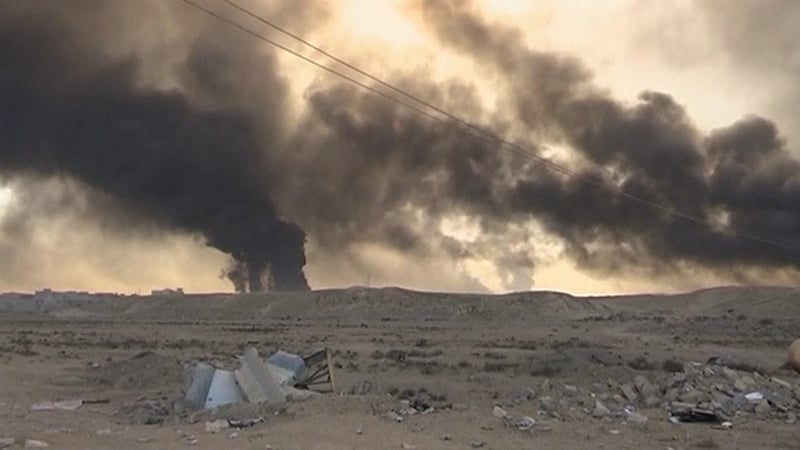 US officials said IS set the sulfur plant ablaze on Thursday during fighting around al-Mishraq, which is south of Mosul