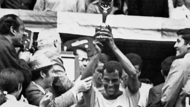 Carlos Alberto holds aloft the World Cup in 1970