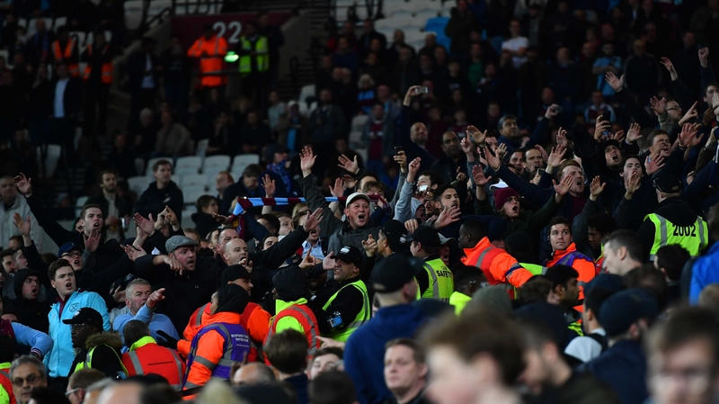 West Ham fans taunt Chelsea supporters at London Stadium