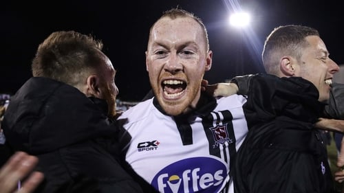 Dundalk defender Chris Shields celebrates another league title