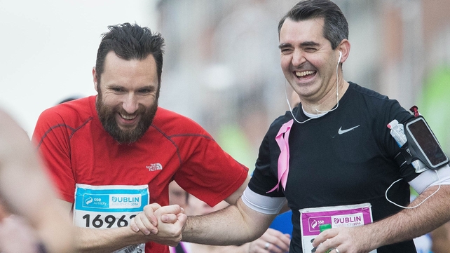 These runners share a joke along the way