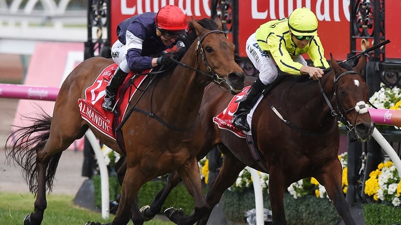 Almandin (L) just did enough to hold off Heartbreak City