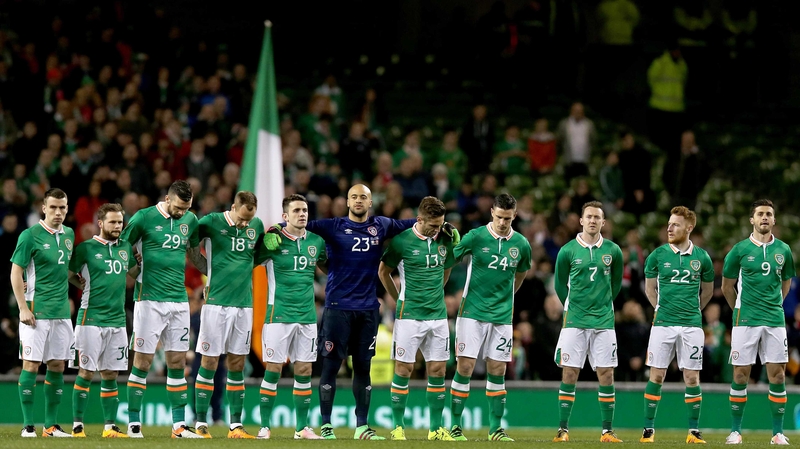 The Republic of Ireland team observes a minute's silence during the March friendly with Switzerland