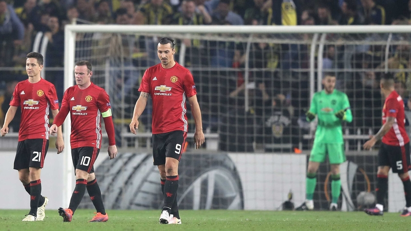 Manchester United players look dejected after a chastening night in Turkey