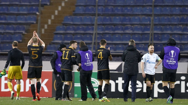Dundalk players salute the fans in St Petersburg